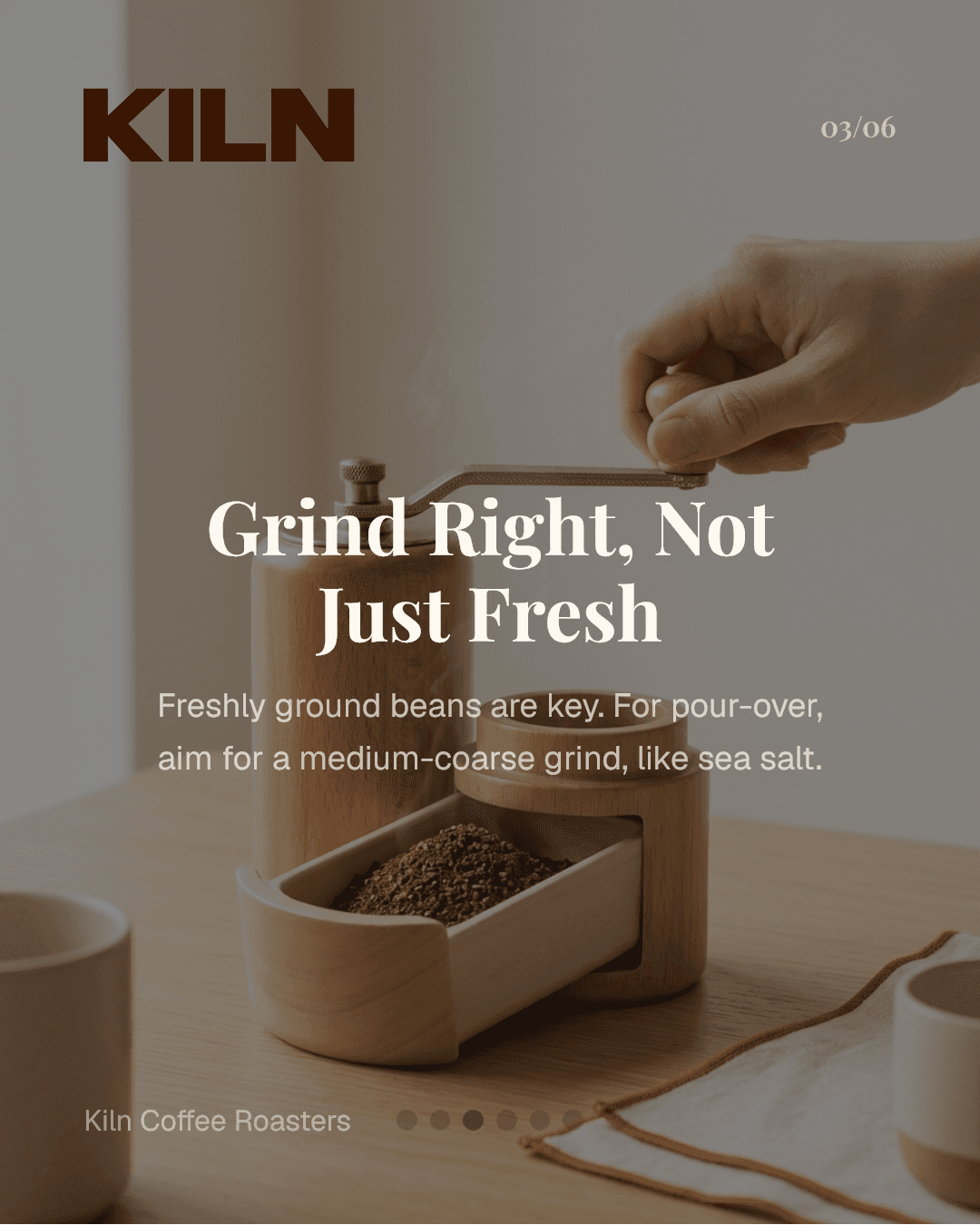 On-brand carousel quote slide for Kiln Coffee Roasters